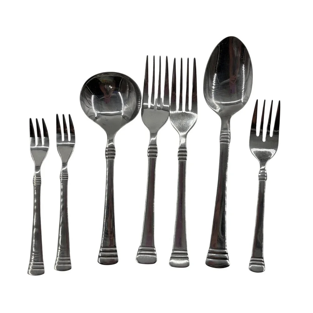 Cambridge Stainless Flatware CODIE 7pc Lot Ribbed Flared Replacement Fork Spoon